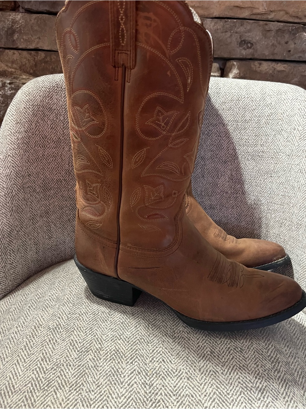 Ariat Heritage R Toe Brown Leather Western Cowboy Boots Women’s 7.5 - Picture 4 of 7